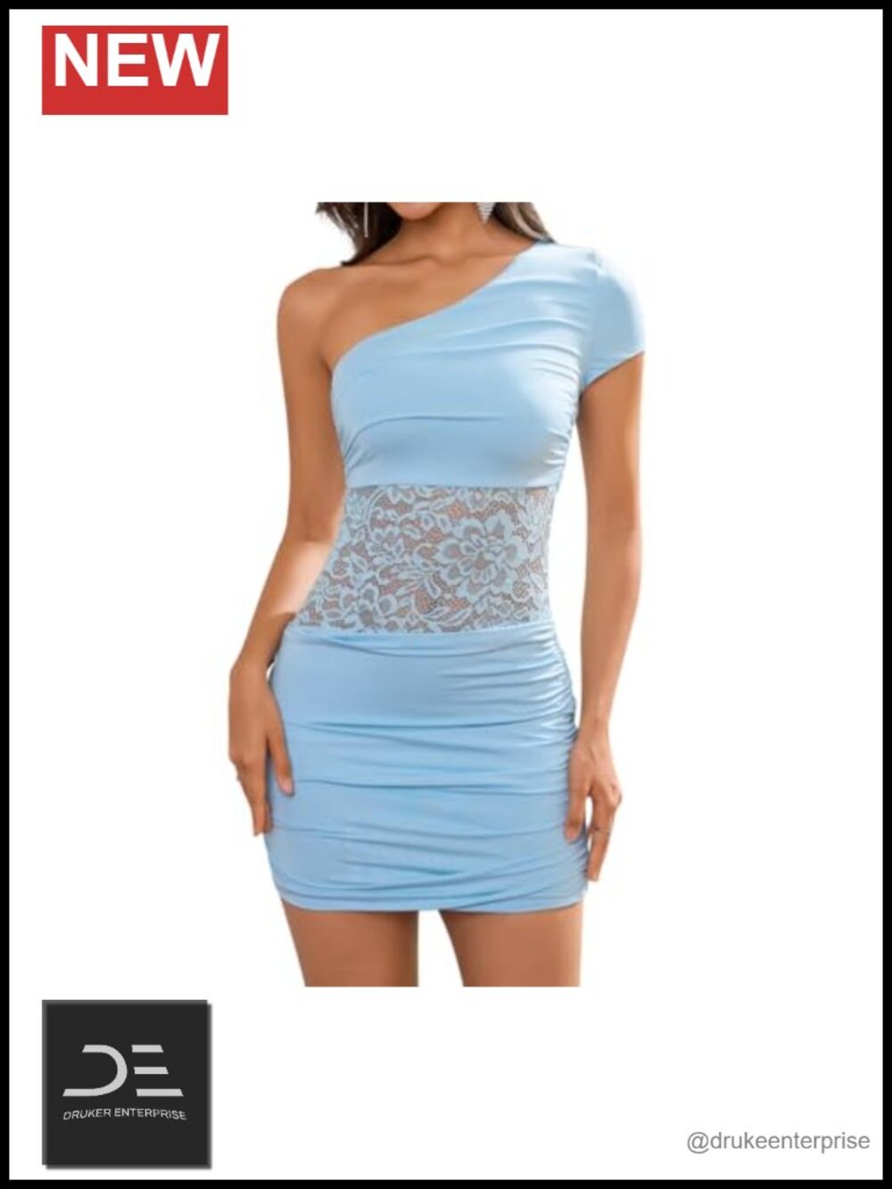 One Shoulder Lace Cutout Bodycon Ruched Mini Dress